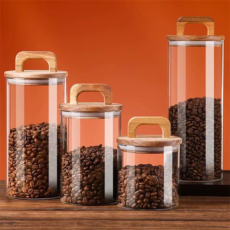 Food Storage Jar Glass - Helderglazen pot met bamboe deksel Verzegelde